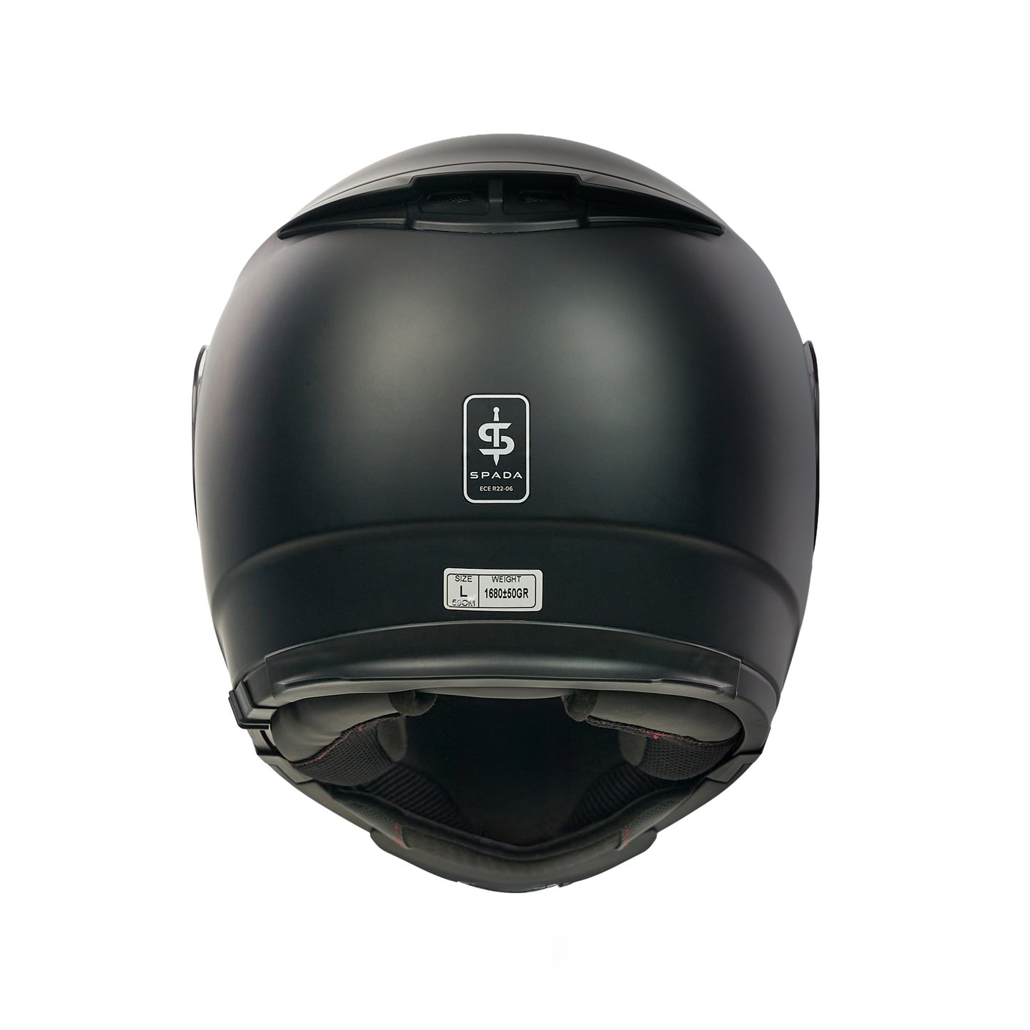back of a spada matt black helmet