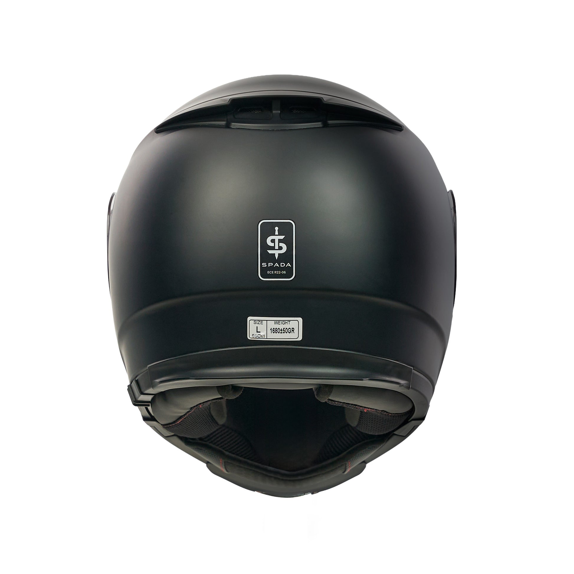 back of a spada matt black helmet