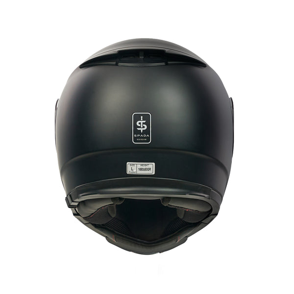 back of a spada matt black helmet