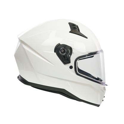White motorcycle helmet with clear visor on a white background