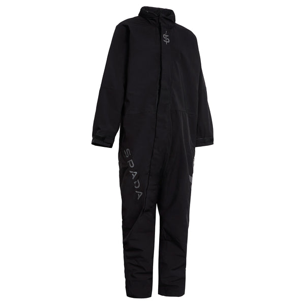 side of black coverall motorcycle onesie with spada branding