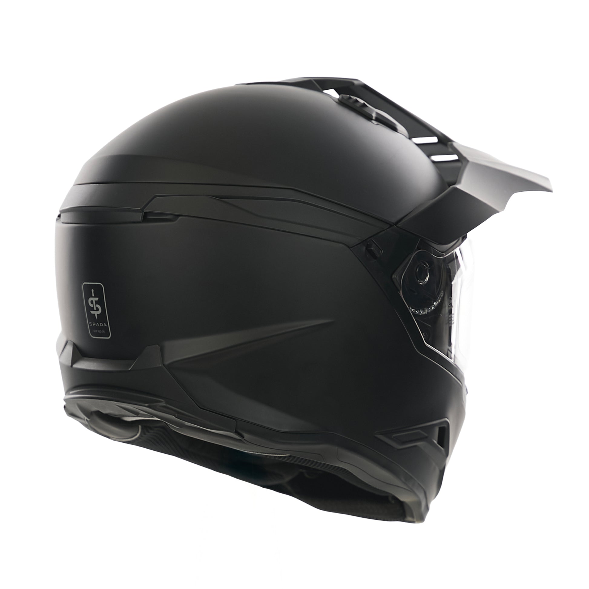 back of matt black motorbike helmet