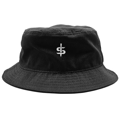 spada black bucket hat with white logo on back