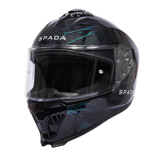 spada sp18 dark chameleon motorbike helmet with clear visor attached