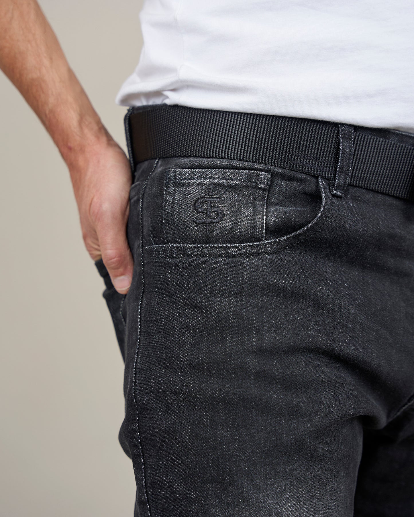 Drifter Mens Washed Black Motorcycle Jeans