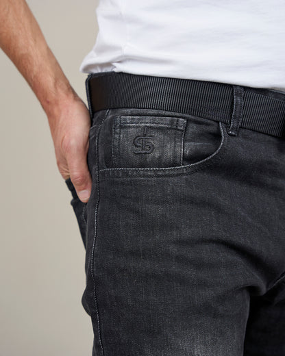 Drifter Mens Washed Black Motorcycle Jeans