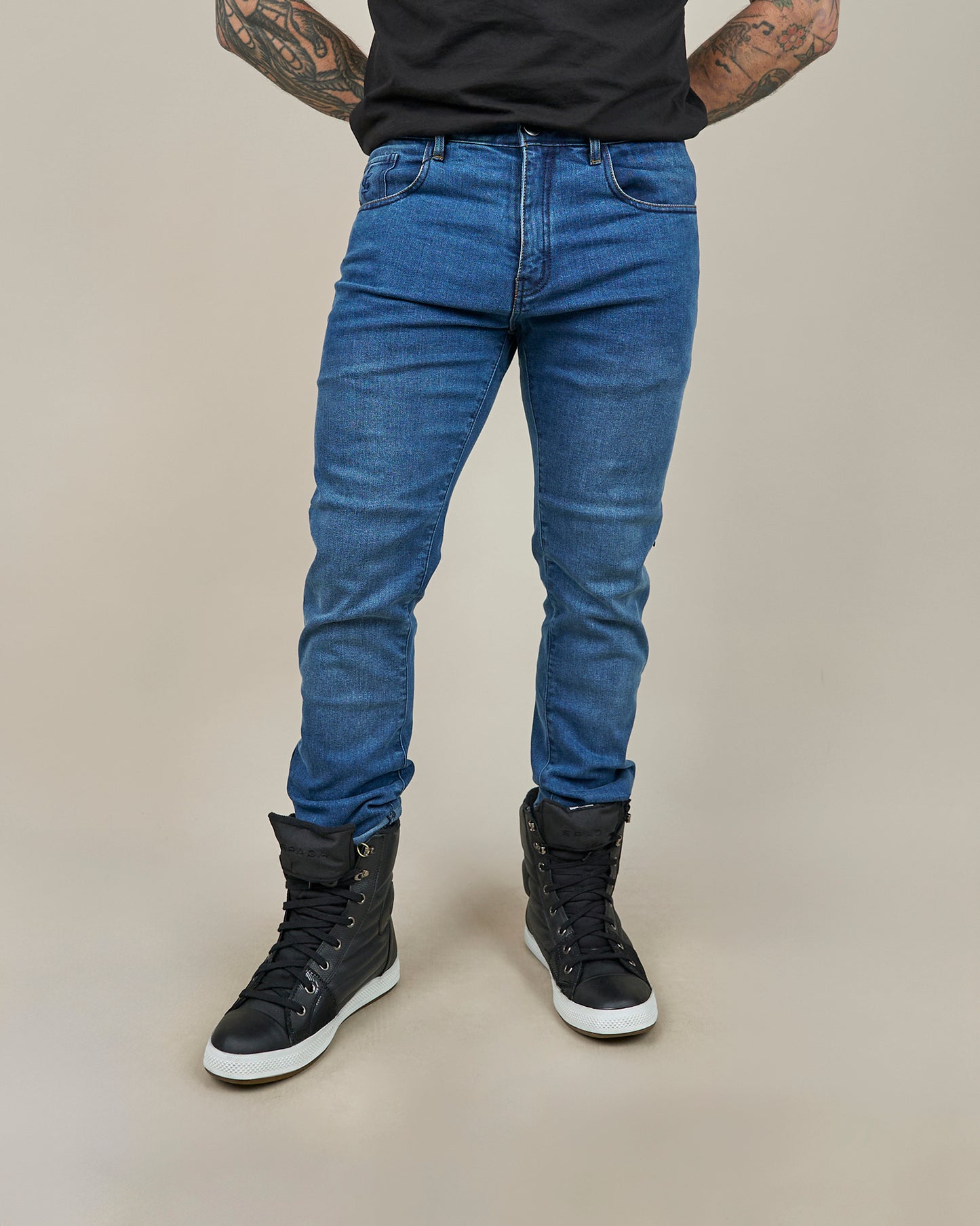 Drifter Mens Washed Blue Motorcycle Jeans