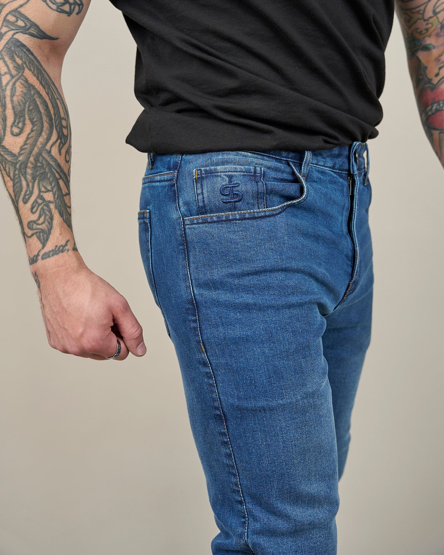 Drifter Mens Washed Blue Motorcycle Jeans