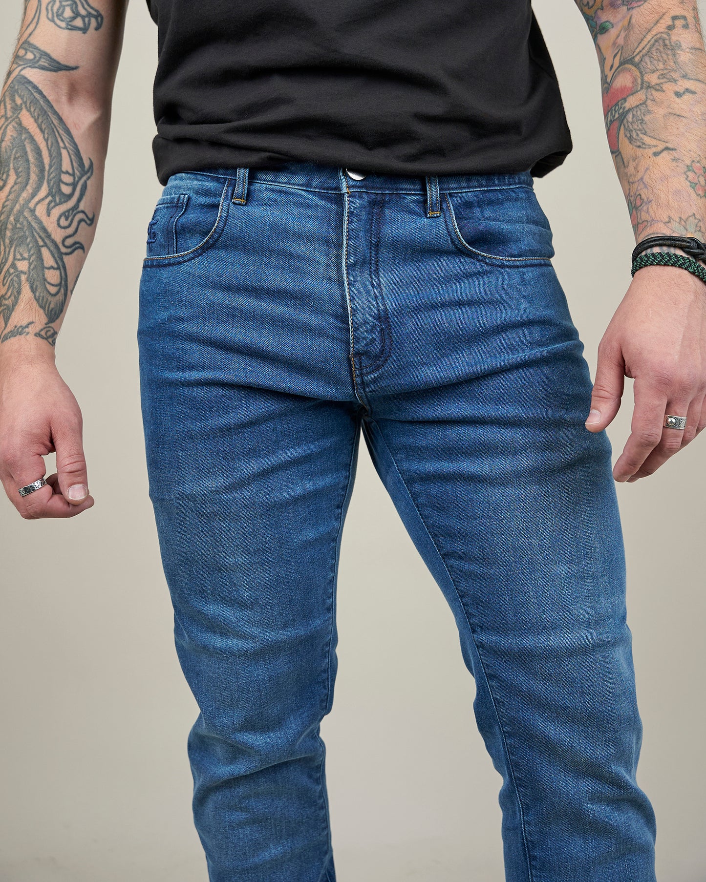 Drifter Mens Washed Blue Motorcycle Jeans