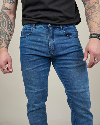 Drifter Mens Washed Blue Motorcycle Jeans