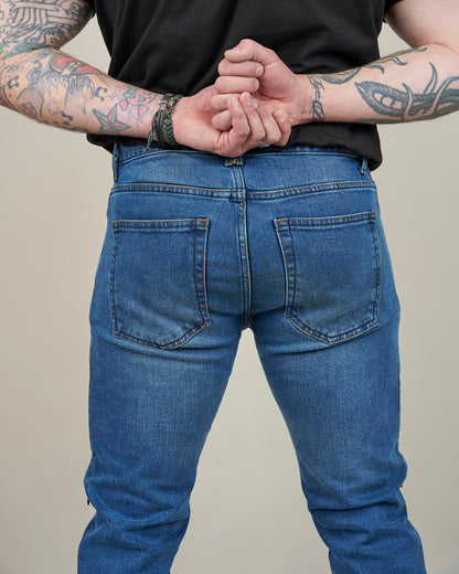 Drifter Mens Washed Blue Motorcycle Jeans