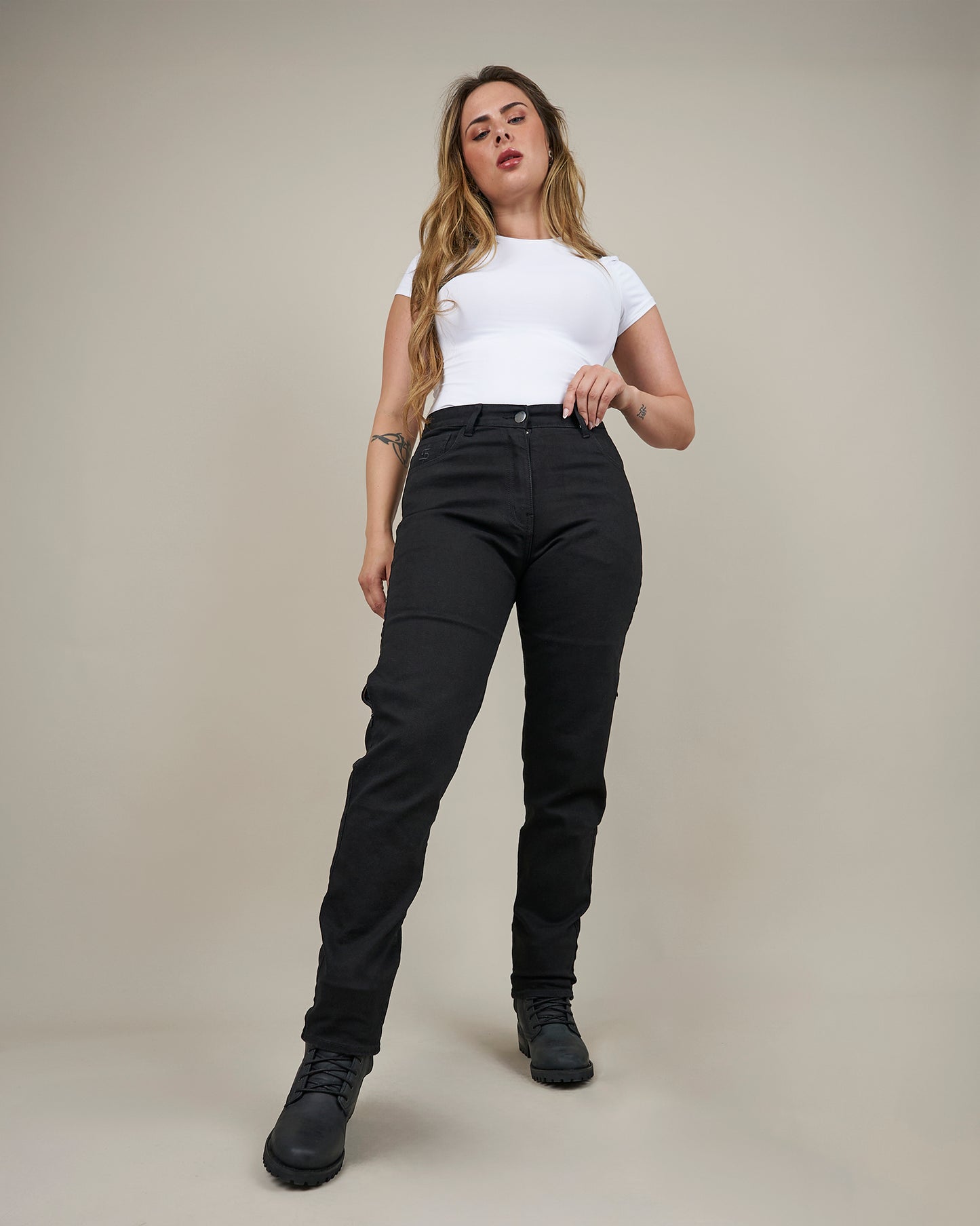 Drifter Ladies Solid Black Motorcycle Jeans