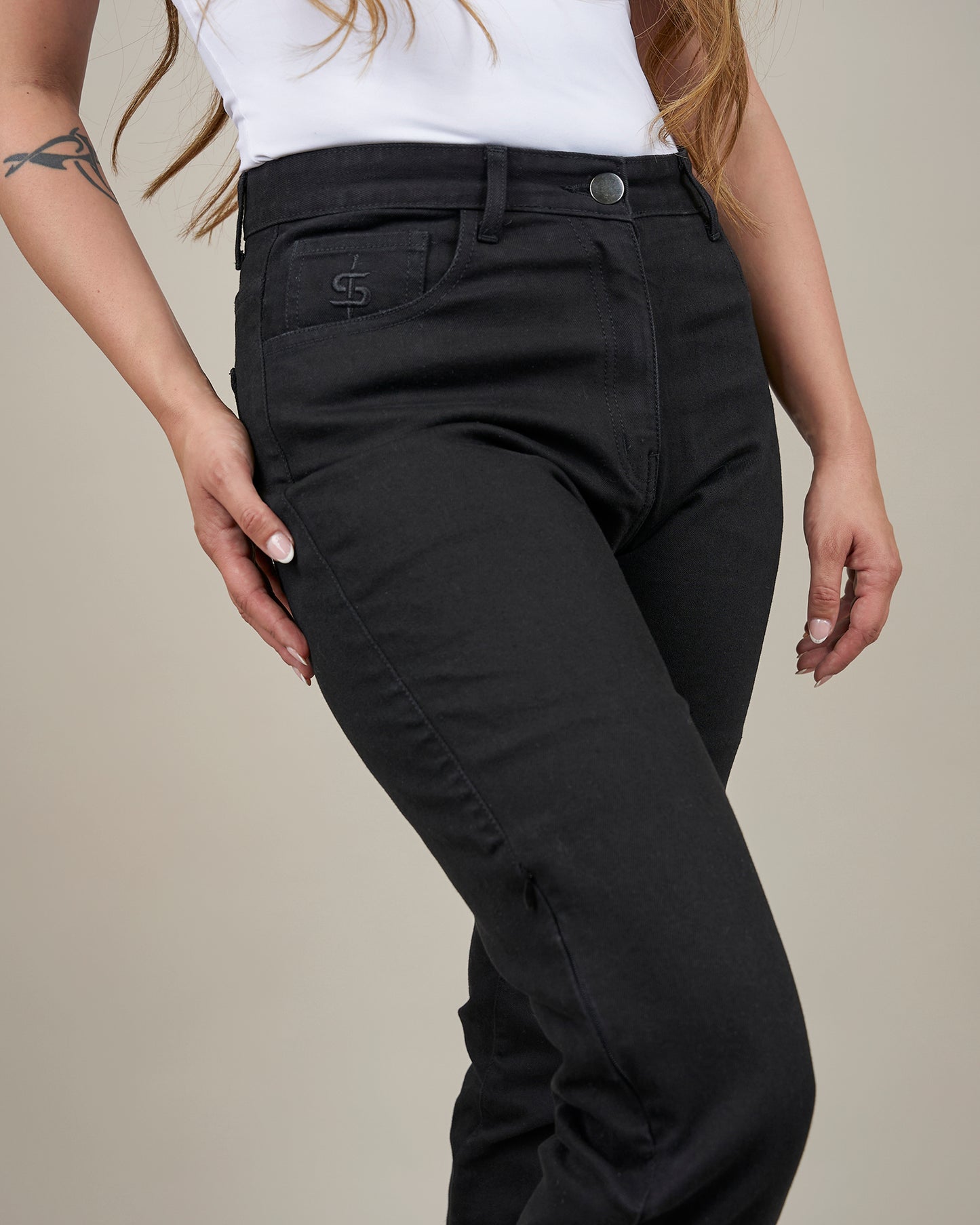Drifter Ladies Solid Black Motorcycle Jeans