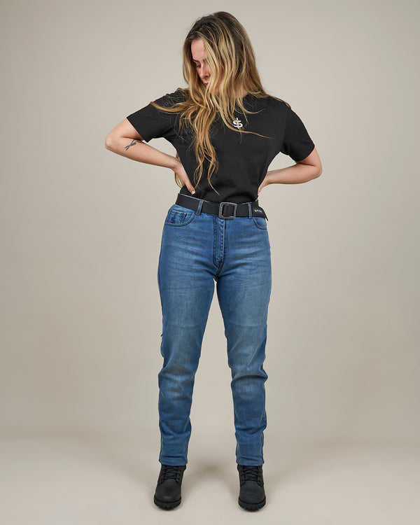 Drifter Ladies Washed Blue Motorcycle Jeans