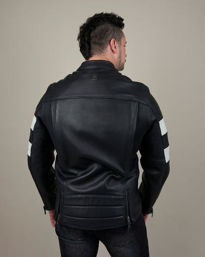 Hanzo Black & Ivory Leather Motorcycle Jacket
