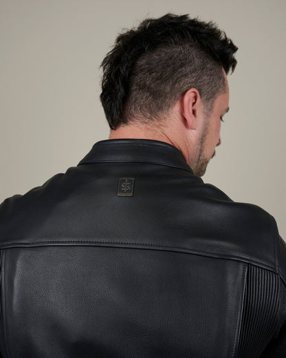Hanzo Black & Ivory Leather Motorcycle Jacket