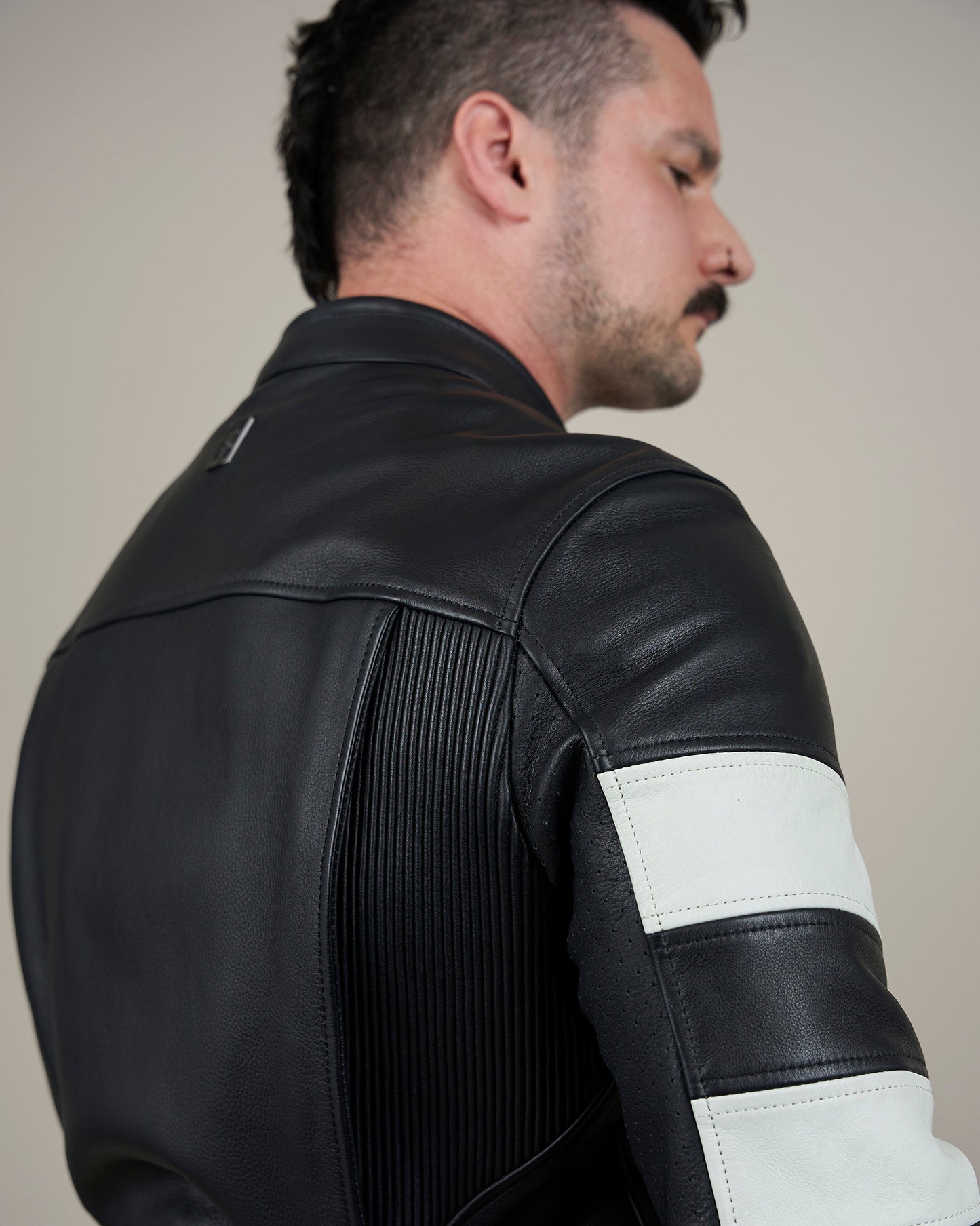 Hanzo Black & Ivory Leather Motorcycle Jacket