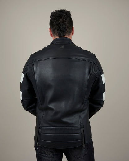 Hanzo Black & Ivory Leather Motorcycle Jacket