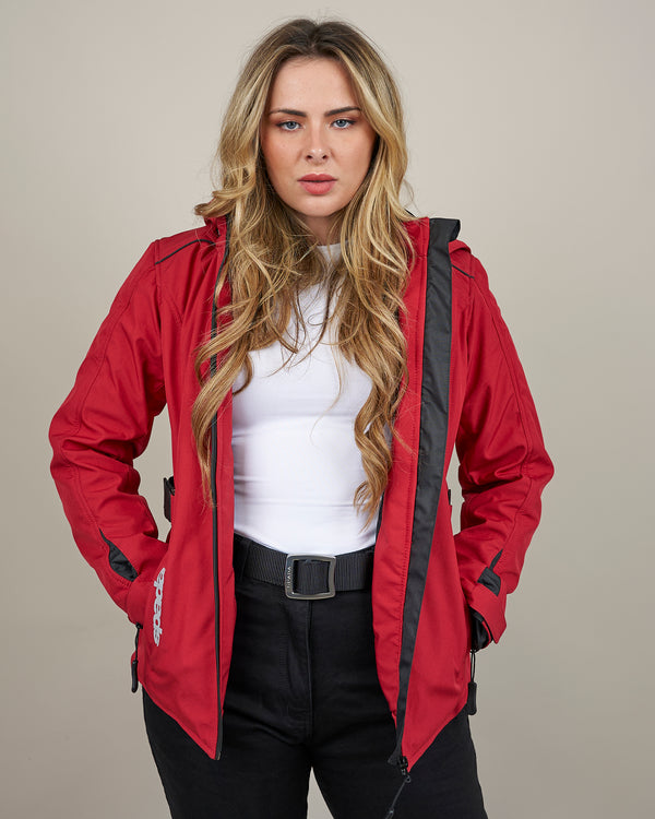 Hairpin 2.0 Ladies Red Bordeaux Zip Up Red Motorcycle Jacket