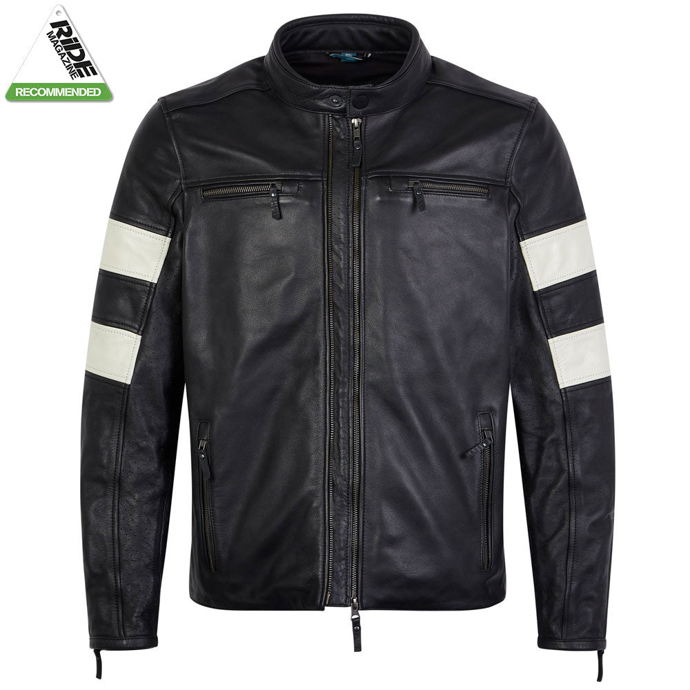 black and ivory black motorcycle leather jacket recommended by RIDE magazine