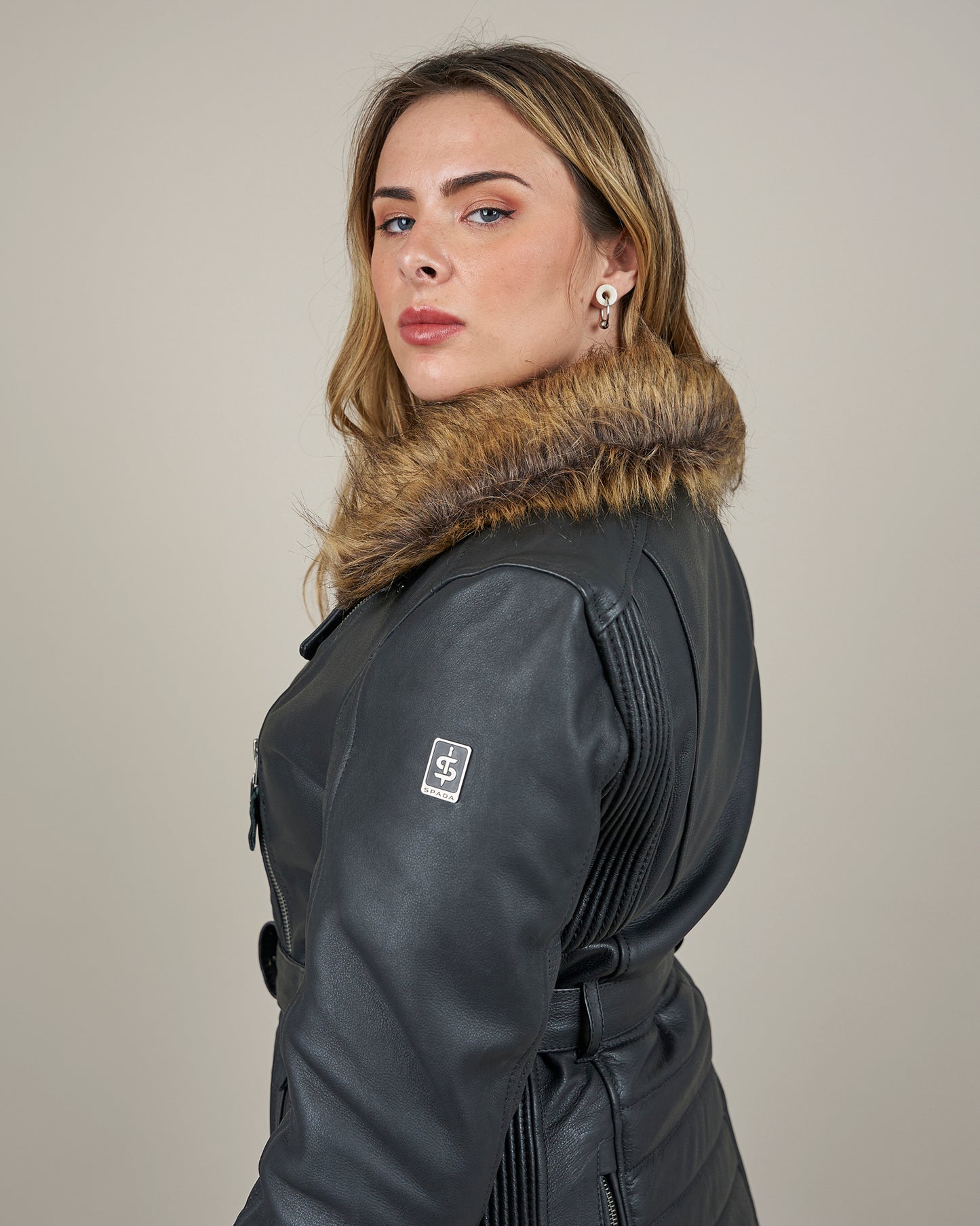 Lancer Ladies Black Leather Motorcycle Jacket