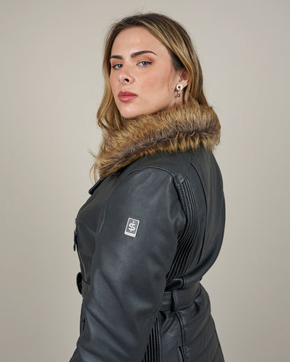 Lancer Ladies Black Leather Motorcycle Jacket