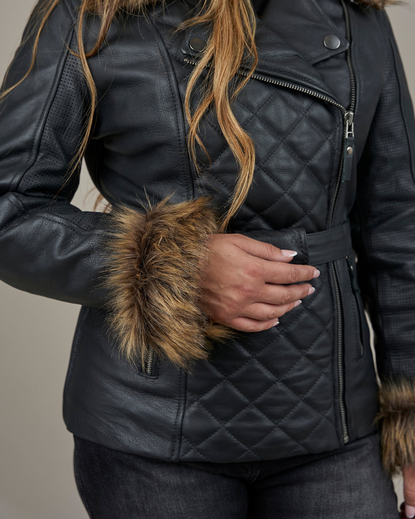 Lancer Ladies Black Leather Motorcycle Jacket