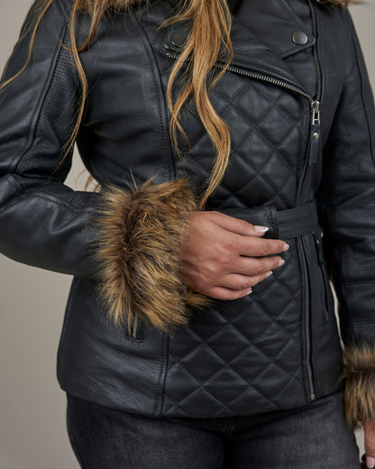 Lancer Ladies Black Leather Motorcycle Jacket