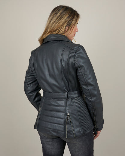 Lancer Ladies Black Leather Motorcycle Jacket