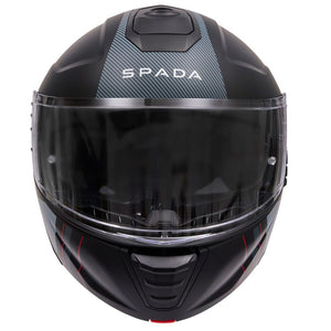 front of black and blue flip up motorbike helmet