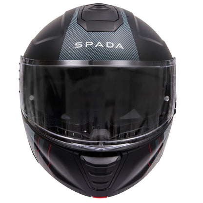 front of black and blue flip up motorcycle helmet