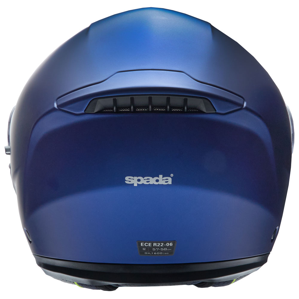 back of matt blue spada flip up motorcycle helmet