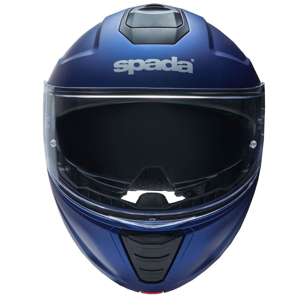 front of matt blue flip up motorcycle helmet