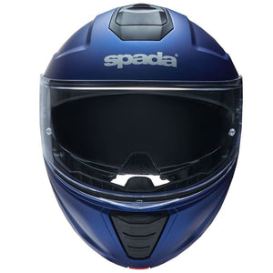 front of matt blue flip up motorbike helmet