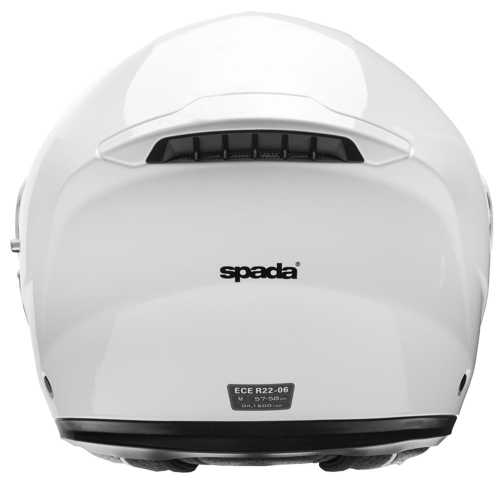 back of white flip up motorcycle helmet