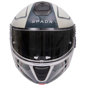 front of white and black grey flip up motorbike helmet