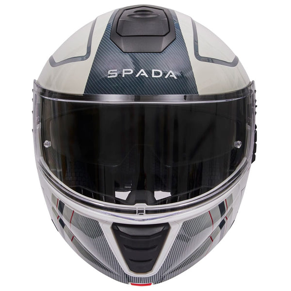 front of white and black grey flip up motorbike helmet
