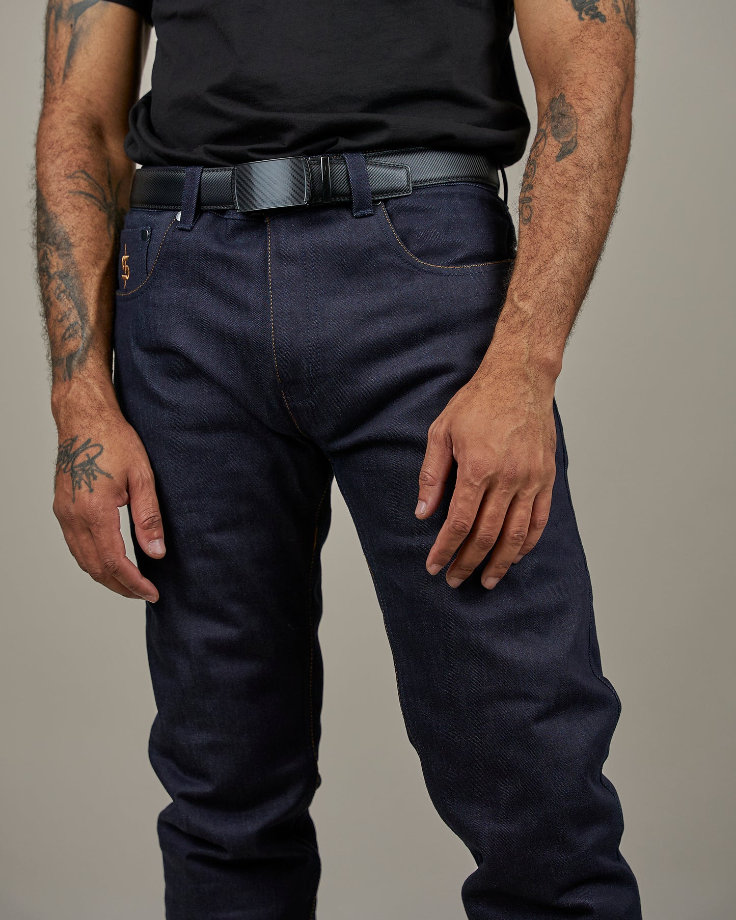 Ronin Mens Raw Indigo Motorcycle Jeans