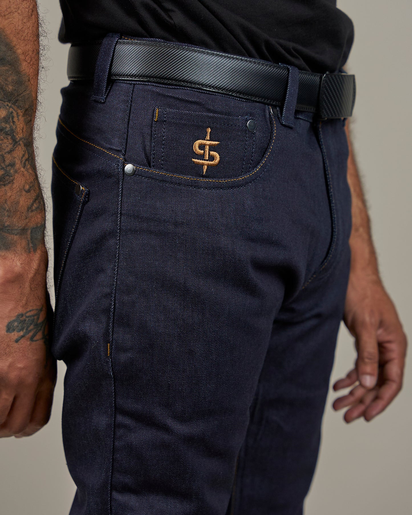 Ronin Mens Raw Indigo Motorcycle Jeans