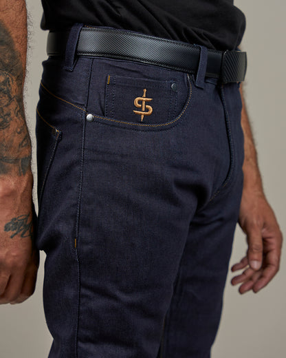 Ronin Mens Raw Indigo Motorcycle Jeans