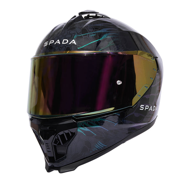 full face spada motorbike helmet with sabre red visor attached