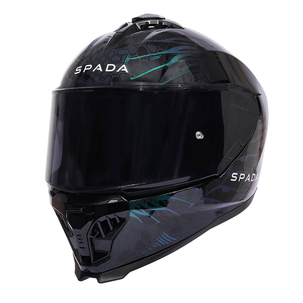 sp18 spada dark chameleon motorbike helmet with smoke visor attached