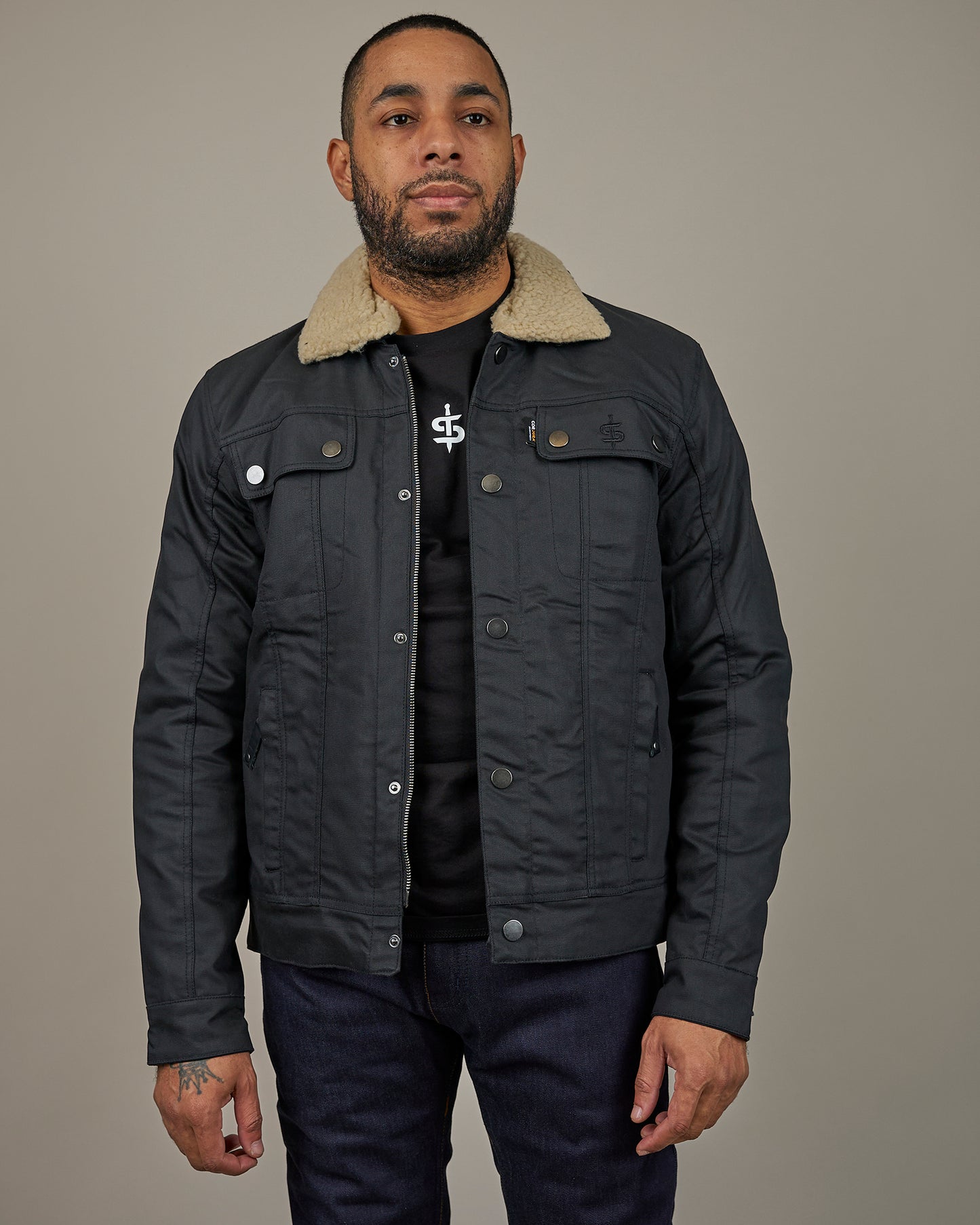 Temper Black & Tan Trucker Motorcycle Jacket