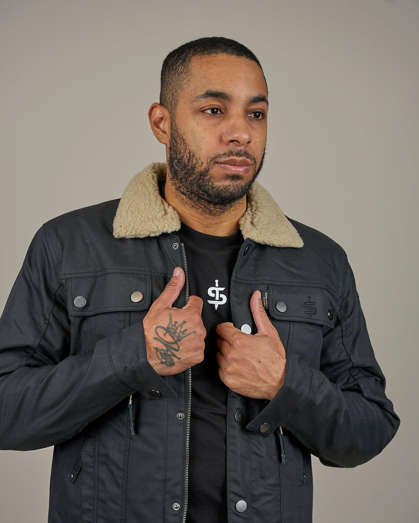 Temper Black & Tan Trucker Motorcycle Jacket