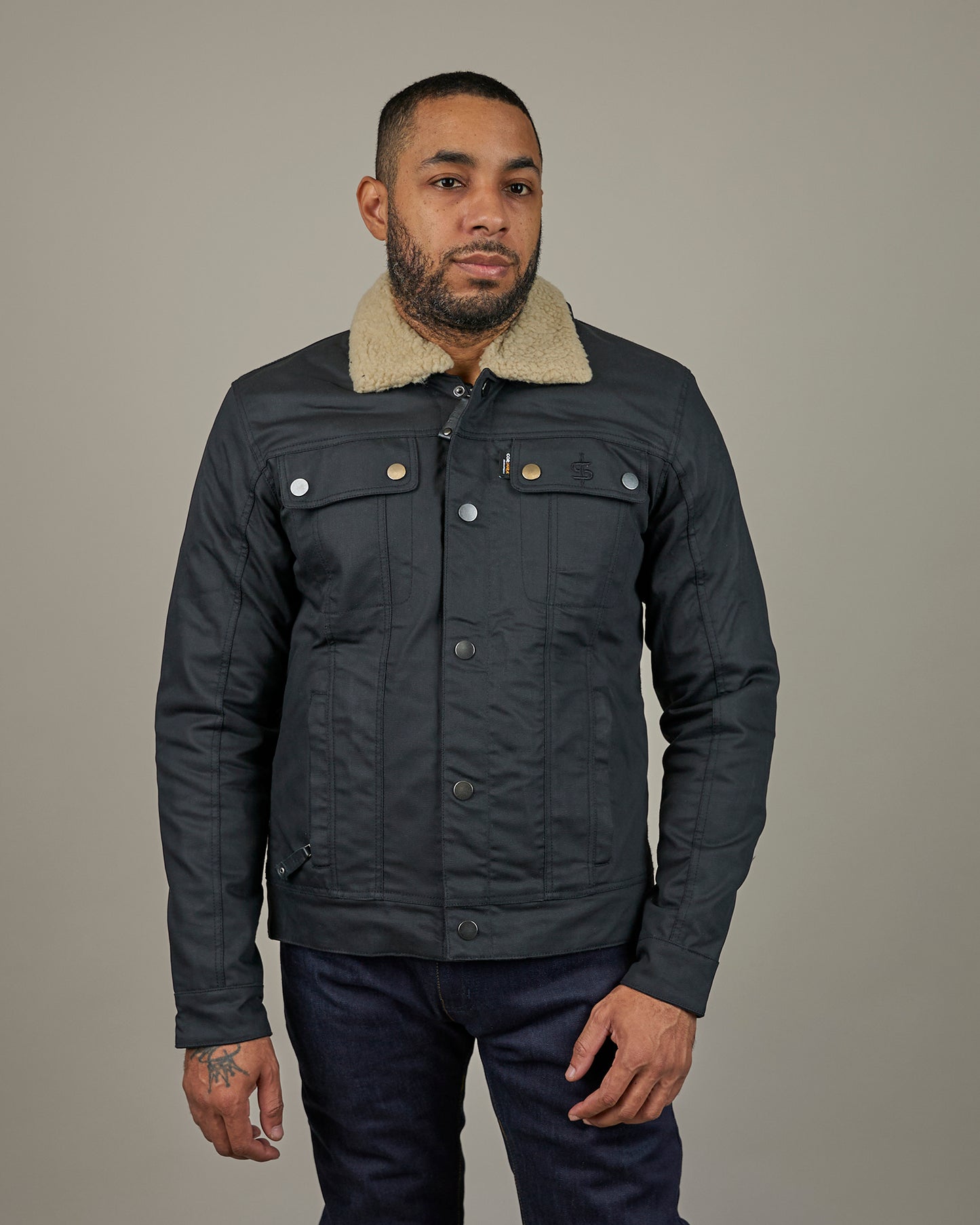 Temper Black & Tan Trucker Motorcycle Jacket