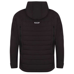 back of black quilted waterproof motorcycle jacket for men