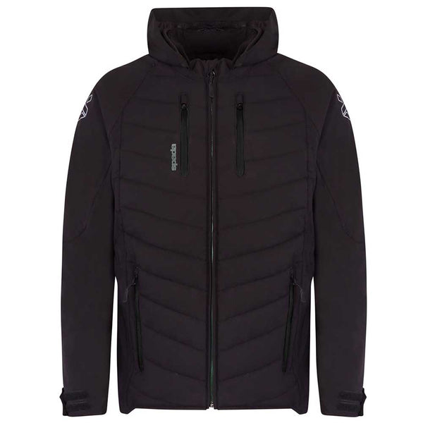 front of black quilted waterproof motorcycle jacket for men