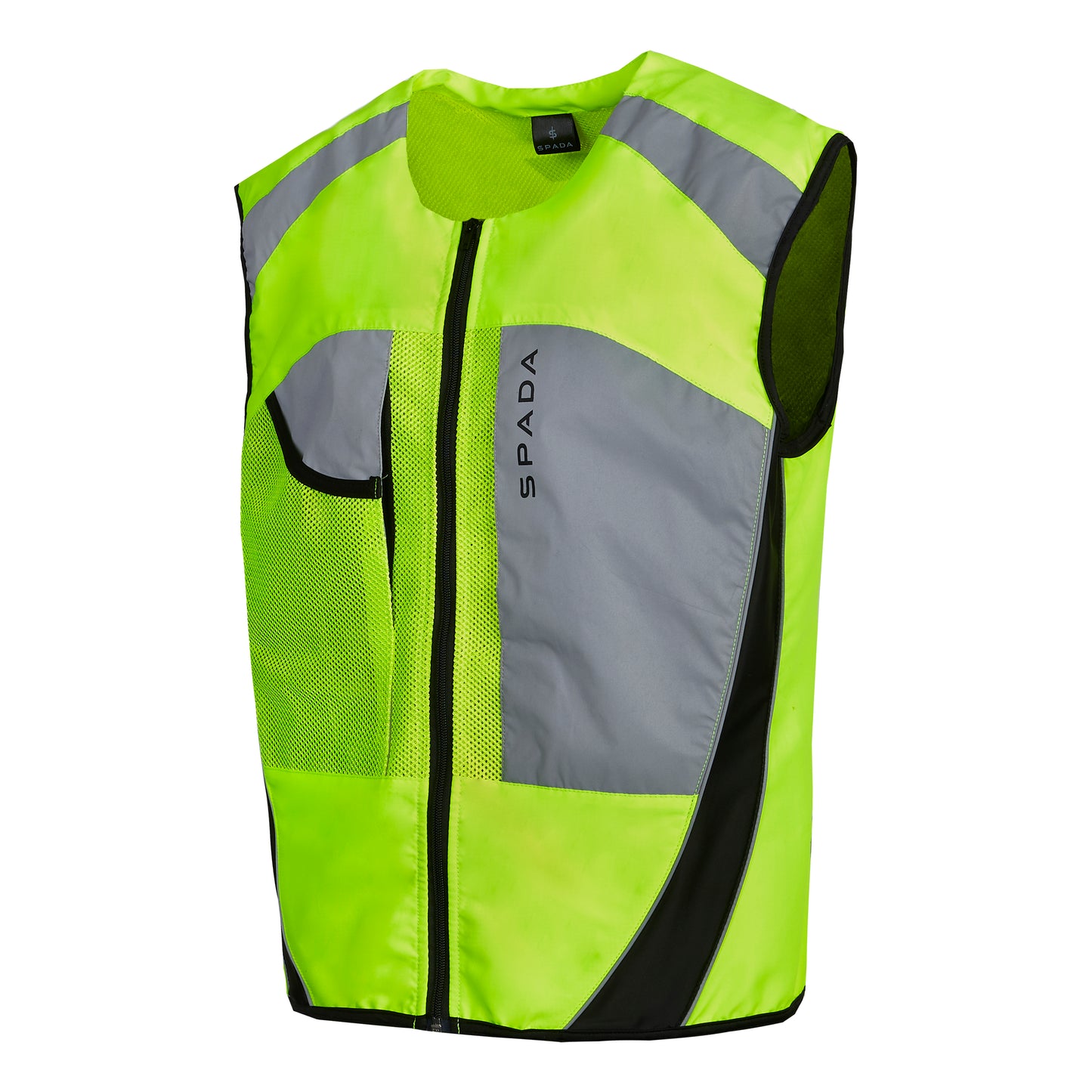 side view of yellow fluorescent high visibility vest with ventilation