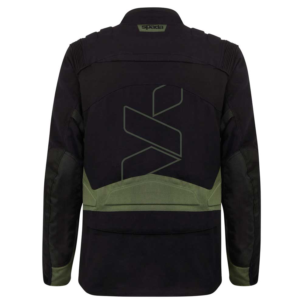 back of spada black and green waterproof motorcycle jacket for bikers