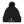 flat lay of black bobble beanie hat with white branding